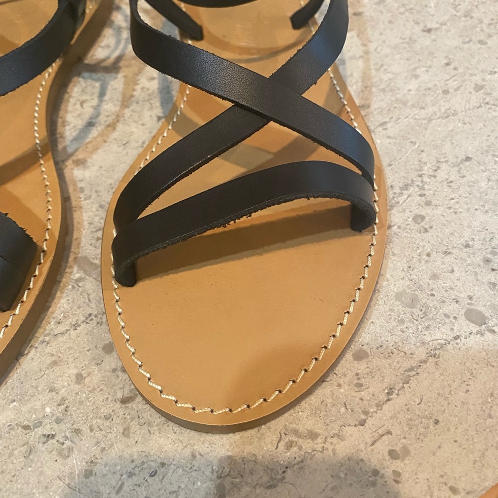 J. Crew Flat Strappy Sandals In Black Leather - Picture 9 of 14